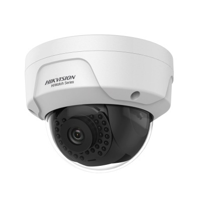 Câmara de segurança dome Hikvision HiWatch Series branca com lente preta e LEDs