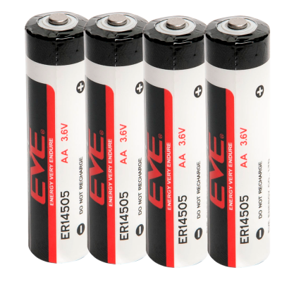 Conjunto de quatro pilhas AA EVE 3.6V com etiqueta preta, branca e vermelha