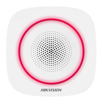 Aparelho branco com orifícios circulares e anel vermelho iluminado, marca HIKVISION