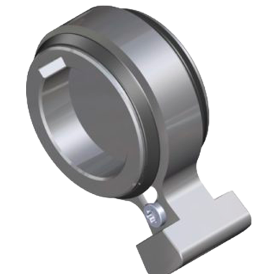 Rolamento de esferas com suporte metálico cinza em fundo branco