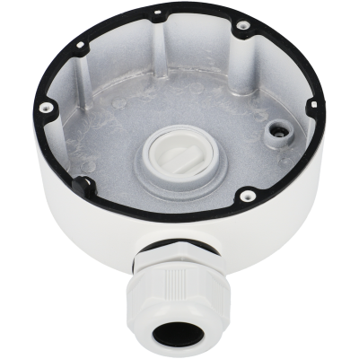 Caixa de conexão circular em metal e plástico com conetor de cabos branco