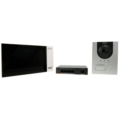 Conjunto de monitor, caixa ethernet e câmara de intercomunicador para videovigilância