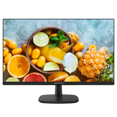 Monitor HIKVISION a mostrar tigela de sumo com frutas tropicais