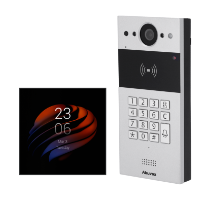 Intercomunicador metálico com teclado e ecrã digital ao lado