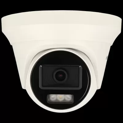 Câmara de segurança tipo domo branca com lente preta e LEDs