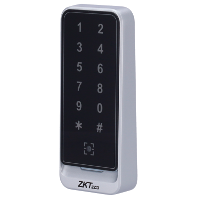 Dispositivo de acesso digital cinza com teclado preto e números brancos