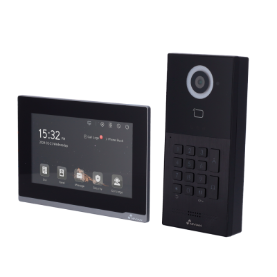 Intercomunicador moderno com ecrã táctil e painel com teclado e câmara