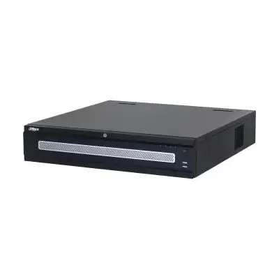Equipamento eletrônico preto retangular com grelha cinzenta e LEDs