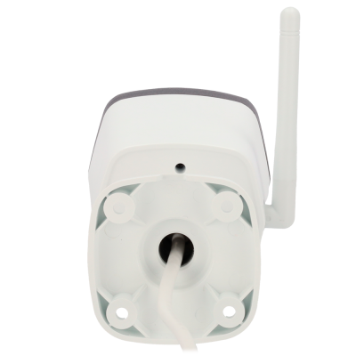 Câmara de vigilância branca com antena e cabo