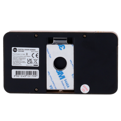 Dispositivo eletrônico preto com etiqueta e fita adesiva 3M