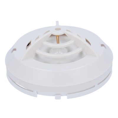 Sensor de fumo branco redondo com grelhas triangulares