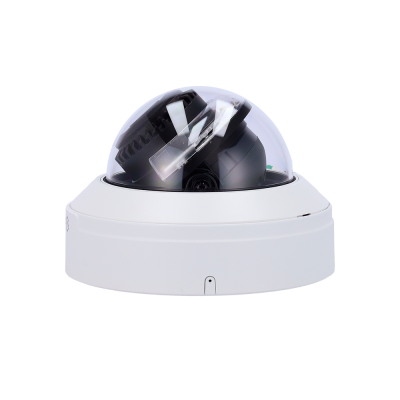 Câmara de vigilância dome branca com cúpula transparente e componentes internos pretos