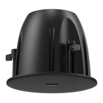 Coluna de teto preta HIKVISION com design cilíndrico e grelha frontal lisa