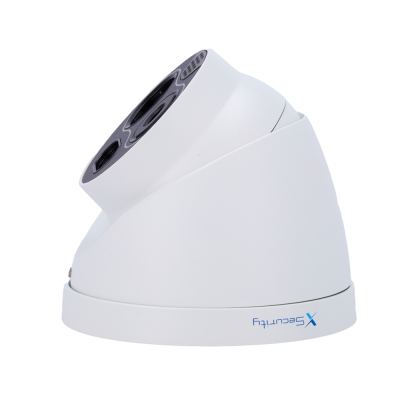 Câmara de segurança domo branca com base redonda e lente preta