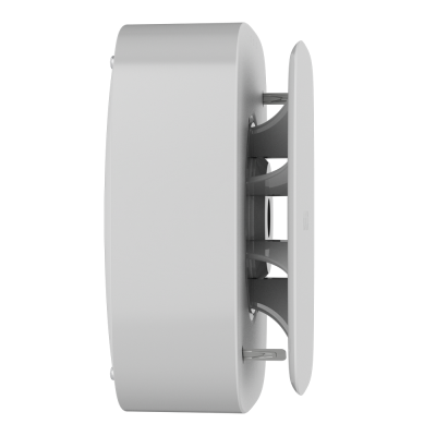 Difusor circular de ventilação branco visto de perfil