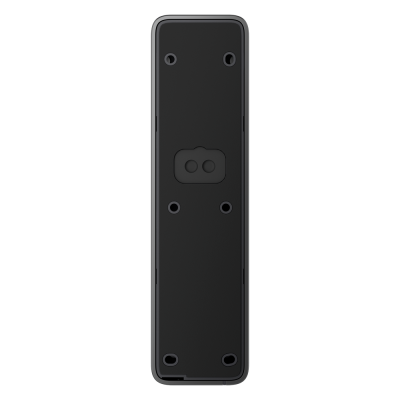 Comando remoto retangular cinzento claro e preto vista traseira