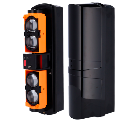 Dois dispositivos eletrónicos verticalmente colocados, um com lentes e outro liso