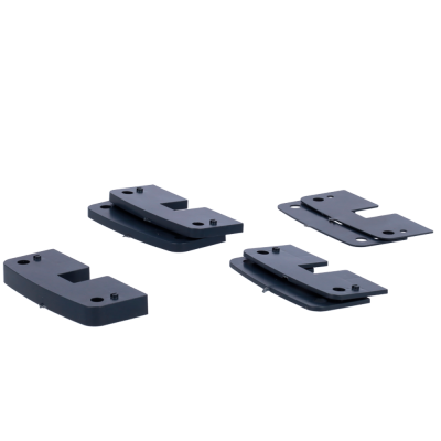 Conjunto de peças metálicas pretas para suporte com furos para parafusos
