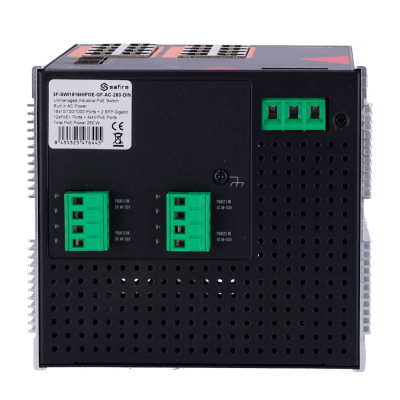 Dispositivo Safira preto com conexões verdes e etiqueta branca