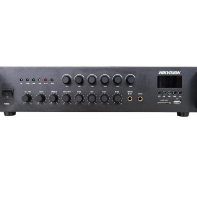 Amplificador preto Hikvision com botões e display