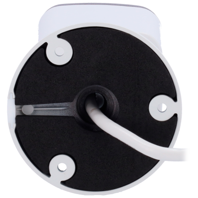 Base branca de câmara de vigilância com cabo branco e disco preto