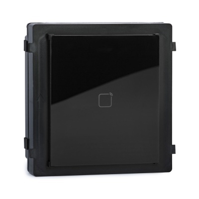 Interruptor elétrico quadrado preto com ícone de toque branco