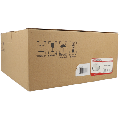 Caixa de cartão com símbolos de manuseio e etiqueta Hikvision modelo DS-2CE13C2-I