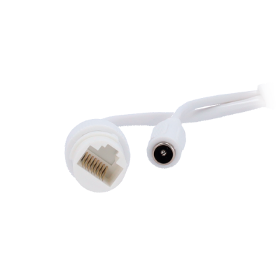 Cabo branco com conetores RJ45 e de alimentação DC