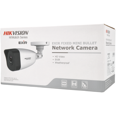 Caixa branca e cinzenta de câmara de segurança HIKVISION HiWatch EXIR FIXED MINI BULLET