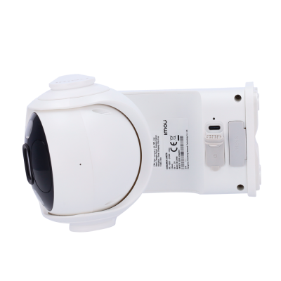 Câmara de vigilância branca com lente preta e base retangular