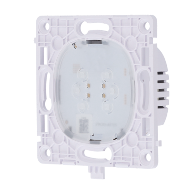 Suporte de tomada elétrica branco em plástico com forma quadrada e orifícios de fixação