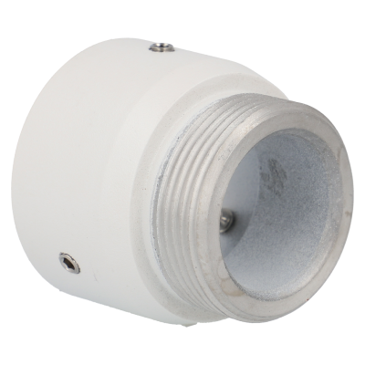 Produto cilíndrico branco com rosca metálica e interior cinza