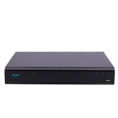 Gravador de vídeo digital preto com luzes indicadoras e porta USB