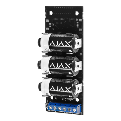 Módulo eletrónico preto com três baterias cilindricas AJAZ