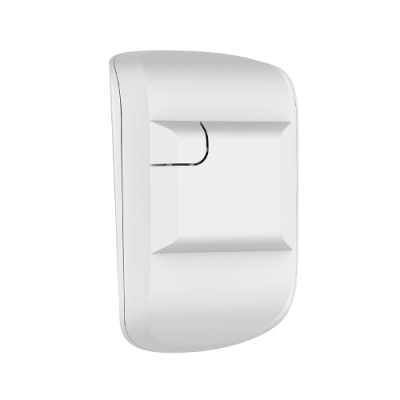 Sensor de movimento branco compacto visto de lado
