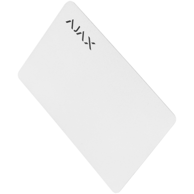 Cartão plástico branco com texto AJAX em preto no canto superior esquerdo