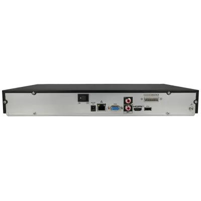 Parte traseira de equipamento eletrônico com múltiplas portas e botões
