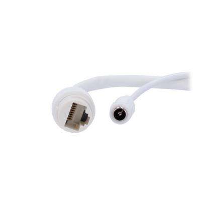 Cabo branco com conectores RJ45 e de alimentação