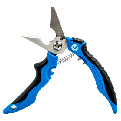 Alicate de corte com punhos azul e preto e lâminas metálicas