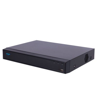 Aparelho eletrónico retangular preto com luzes LED frontais e porta USB