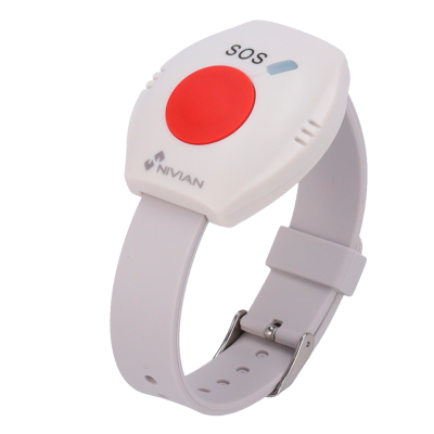 Pulseira SOS branca com botão vermelho e correia de silicone