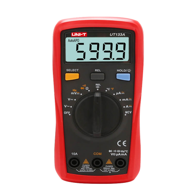 Multímetro digital UNI-T UT133A vermelho e preto com ecrã LCD