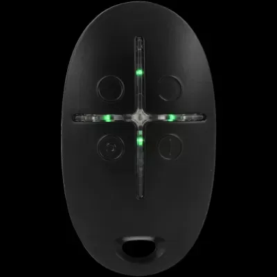 Comando preto oval com botões e LEDs verdes