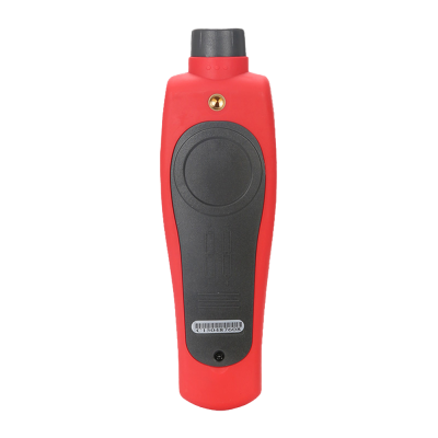 Dispositivo eletrônico vermelho e preto com código de barras