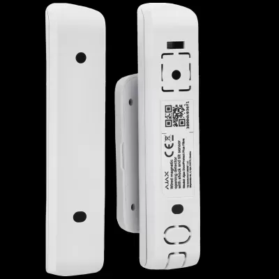 Sensor magnético branco em plástico com etiqueta e código QR