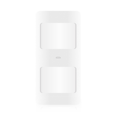 Sensor de movimento branco retangular com três zonas e indicador central