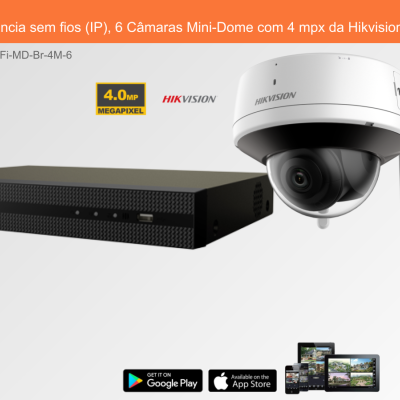 Sistema de videovigilância sem fios com câmaras Mini-Dome e dispositivo Hikvision