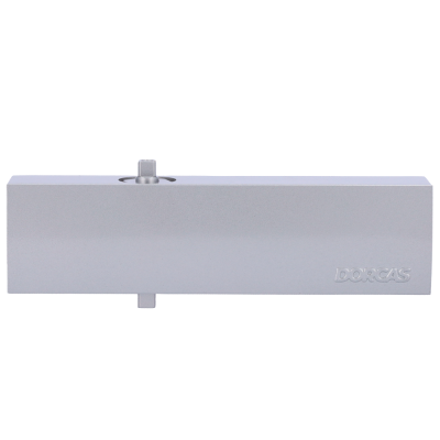 Fecho de porta metálico prateado com marca DORGAS