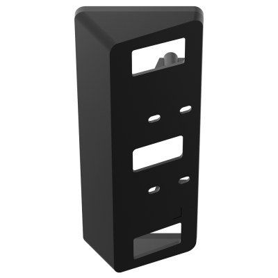 Suporte preto de plástico retangular com aberturas e orifícios