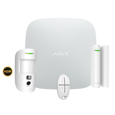 Kit de segurança AJAX com sensores brancos e controlo remoto